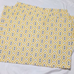 Yellow and Gray Geometric Patterned Fabric Set of 6